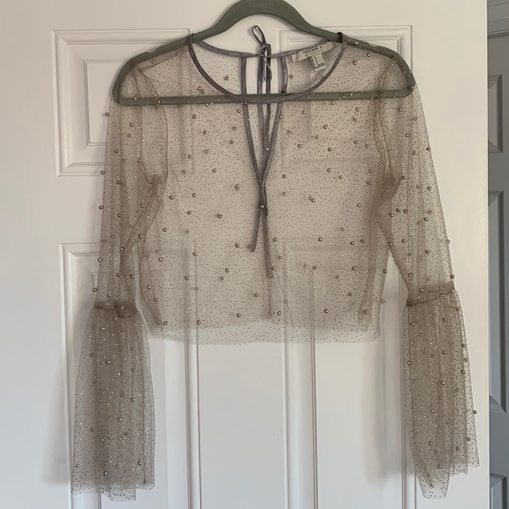 Sheer Pearl/Glitter Crop Top